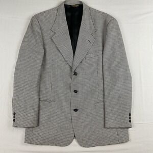 Bachrach Mens Wool Blazer 42R Black White Houndstooth Check Career Vintage